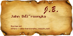 Jahn Bársonyka névjegykártya